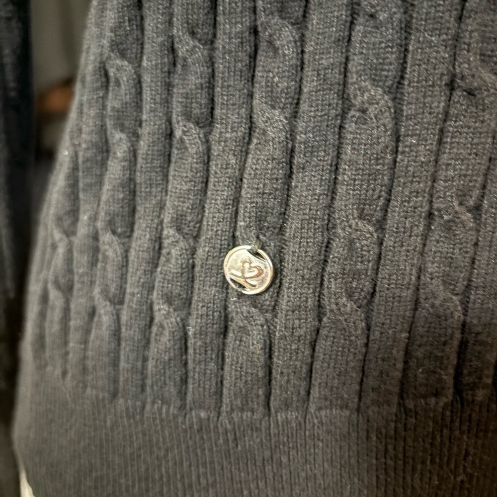 Daily Sports Black V-Neck Cable Knit Sweater. Cotton with a touch of Cashmere. - Picture 5 of 13